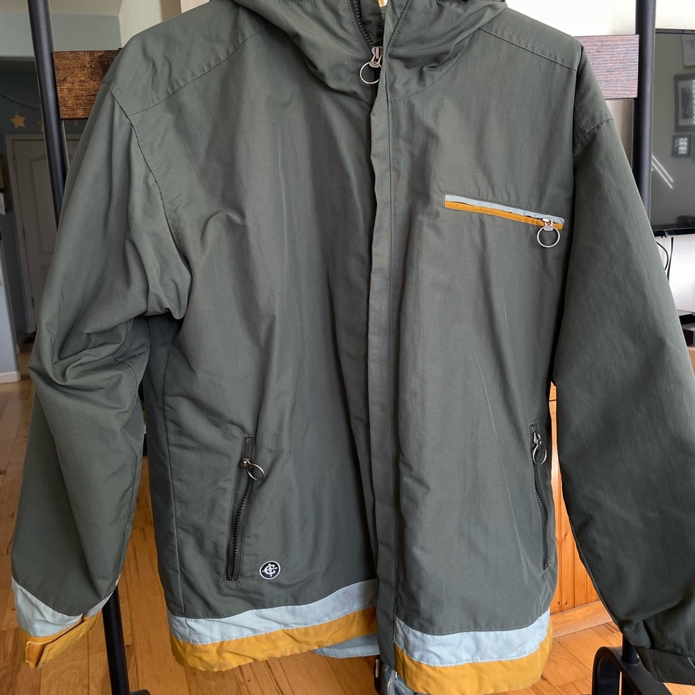 Columbia Men's Olive Hooded Jacket with Mustard and Gray Accents